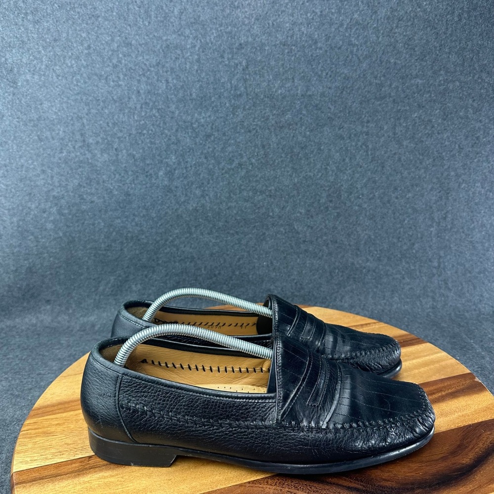 Mezlan Scala Black Pebbled Leather Stitched Vamp Loafers Mens Size 11 30911